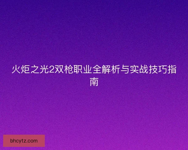 火炬之光2双枪职业全解析与实战技巧指南